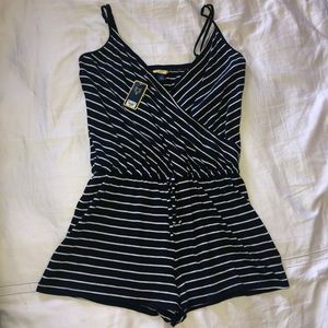 Navy blue striped romper